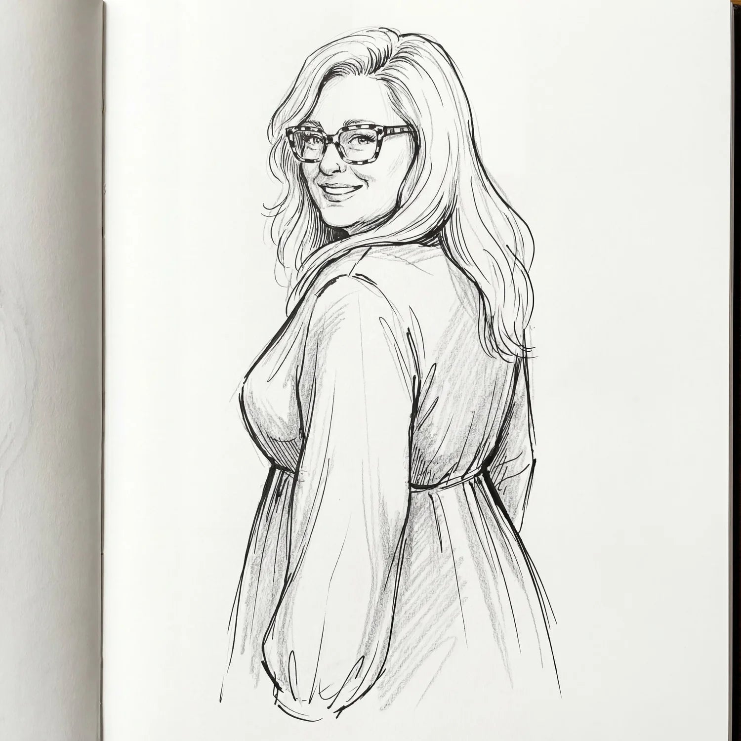 Elegant Back-View Line Sketch AI Portrait