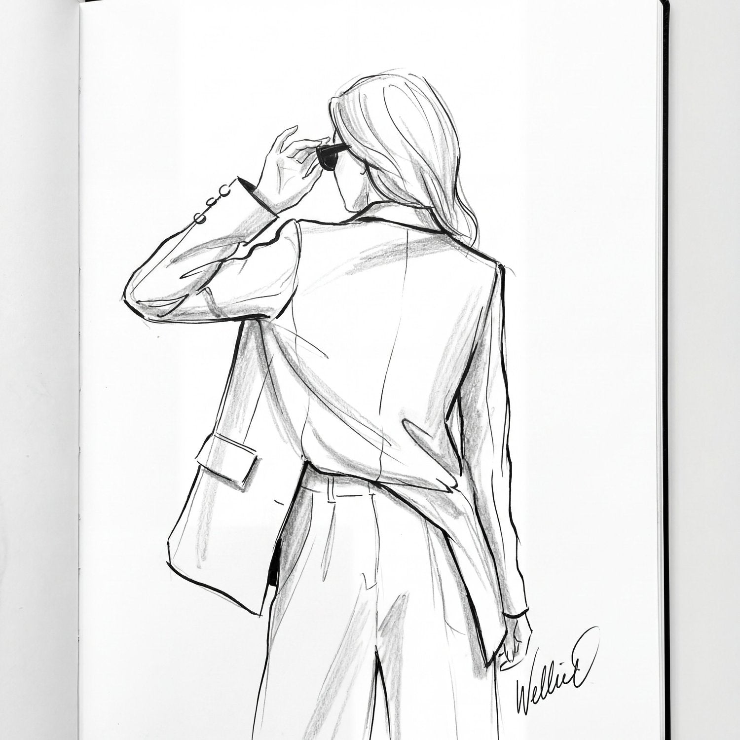 Elegant Back-View Line Sketch AI Portrait